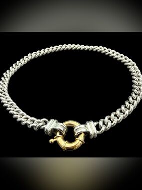 Vtg Givenchy LARGE Sailor Bolt Ring Chunky Curb Chain Link Runway Necklace 18”